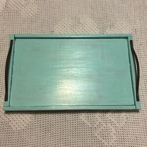 Wooden Tray with Handles Painted Seafoam Blue